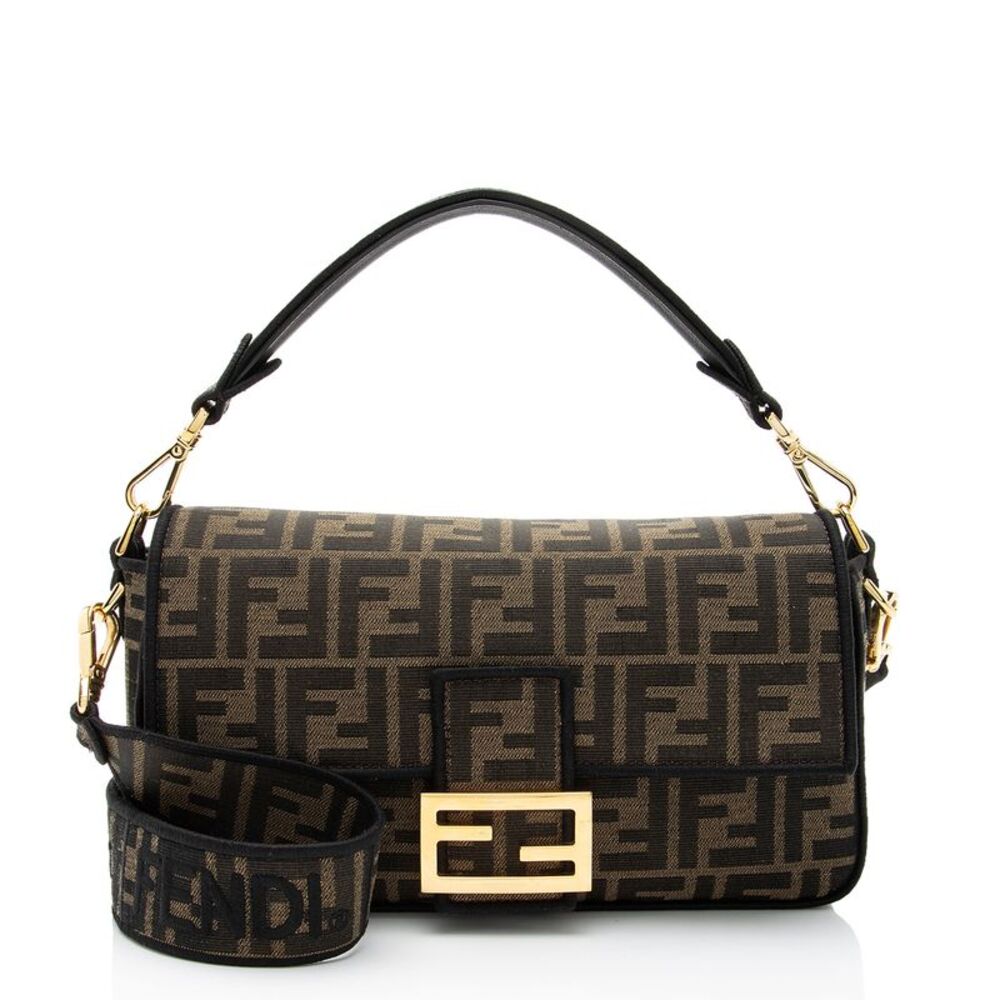 Fendi Zucca Calfskin Baguette Shoulder Bag